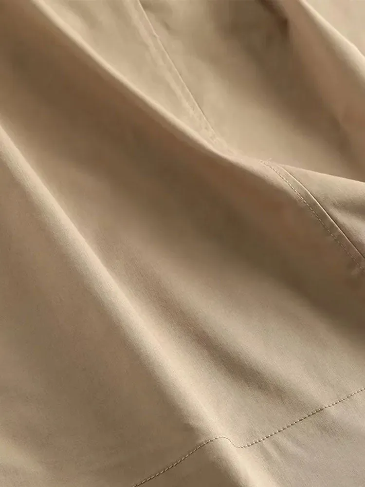 Znbbw 2023 Summer Autumn Skirt Women Loose Pockets Midi Khaki Skirt Women With Button - Image 4