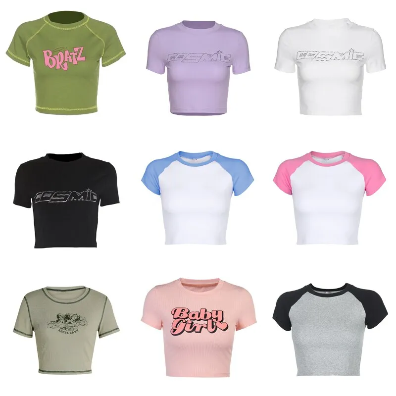 Znbbw Women Teen Girls Gothic Graphic Print Crop Tops T Shirts O-Neck Short Sleeve E-Girl Aesthetic Kawaii Crop Tees Tops Streetwear - Image 2