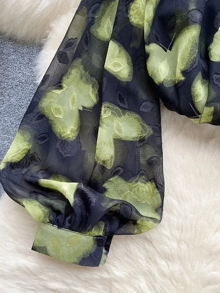 Znbbw Women Spring Autumn Shirt Retro Romantic Atmosphere Printed Shirt with Bubble Sleeves Design High Grade Small Style Top D5496 - Image 6