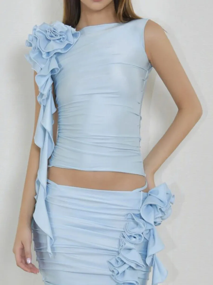 Znbbw Women Sexy Tassel Ruffle Tanks Top Y2k Sleeveless Mesh See-Through Slim Crop Cami Summer 3D Flower Sleeveless Shirt Streetwear - Image 4