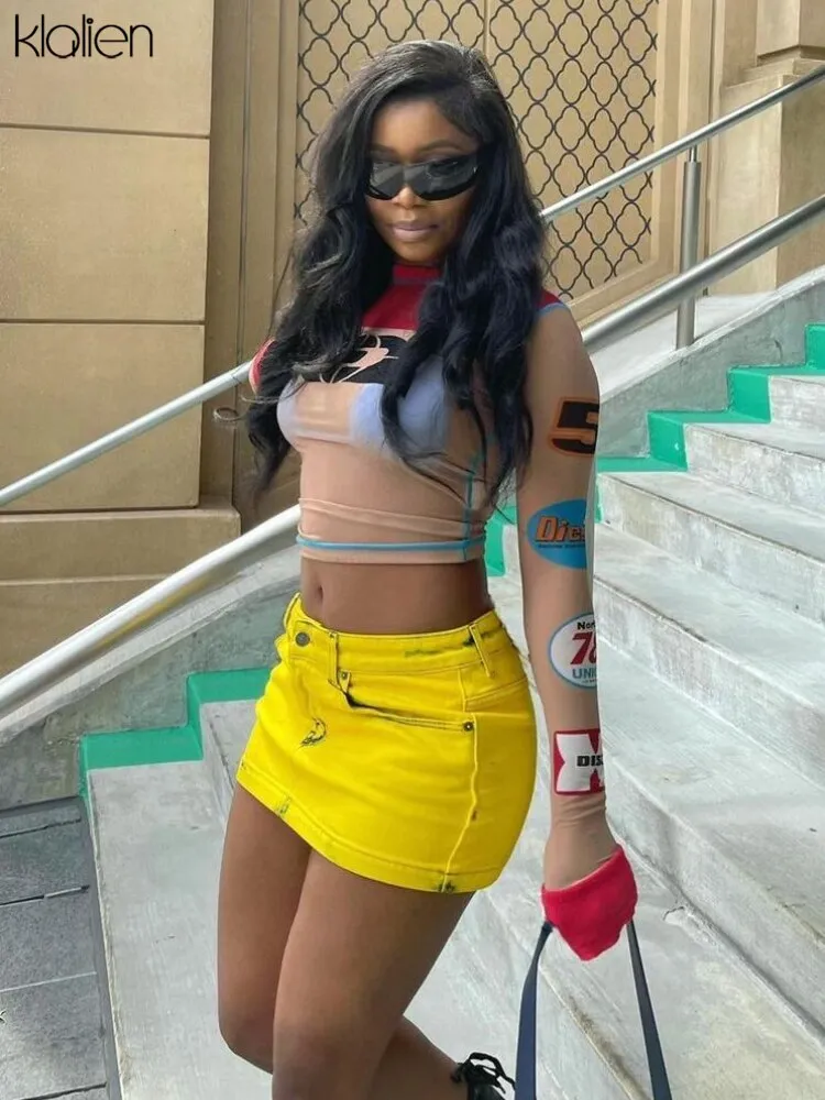 Znbbw Women Print T-Shirt Fashion Casual Sexy See Through Mesh O Neck Long Sleeve Tee Female Streetwear Wild Slim Stretch Top - Image 2