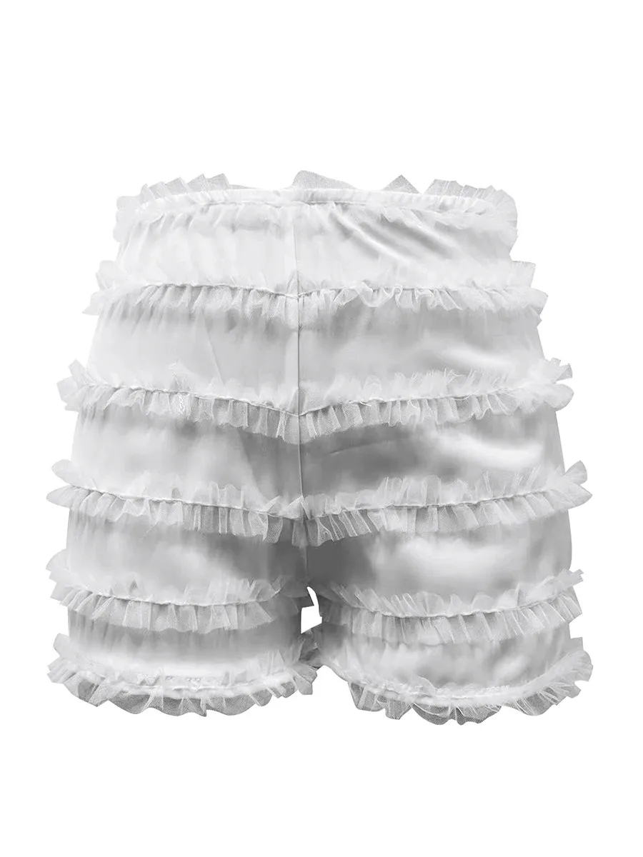Znbbw Women Spring Summer Lolita Bloomers Ruffle Layered Workout Wear Shorts Elastic Waist Sexy Stitching Lace Pumpkin Pants Shorts - Image 6