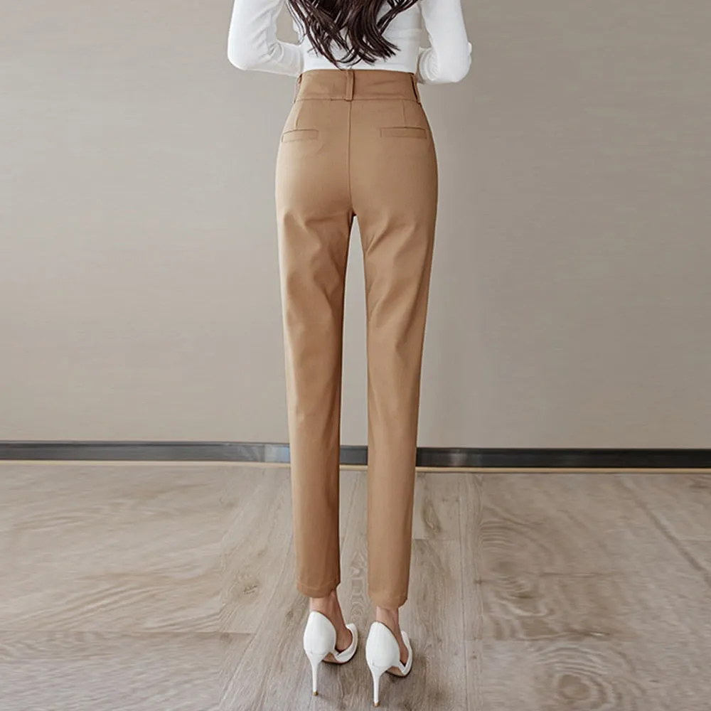 Znbbw Women Harem Pants Spring Autumn Elegant Two Buttons Mid-Waist Formal Office Business Trousers Casual Slim Black Woman Pants - Image 7