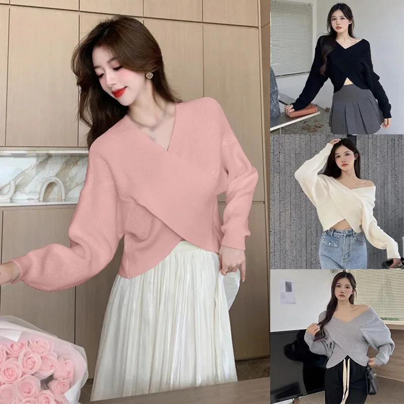 Znbbw Women's long sleeves Knitted Crossover design V-neck Women's sweater - Image 6