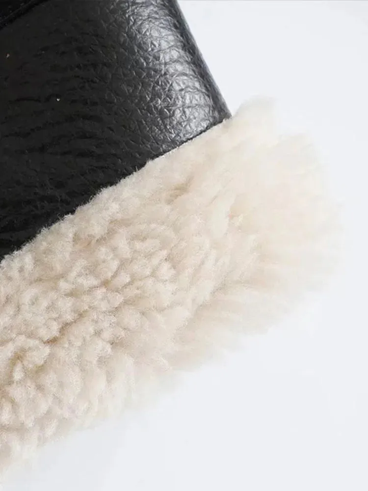 Znbbw Women Streetwear Faux Lamb Leather Fur Lapel Crop Jacket Autumn Female Moto Biker Thick Warm Sheepskin Outwear Coat - Image 4