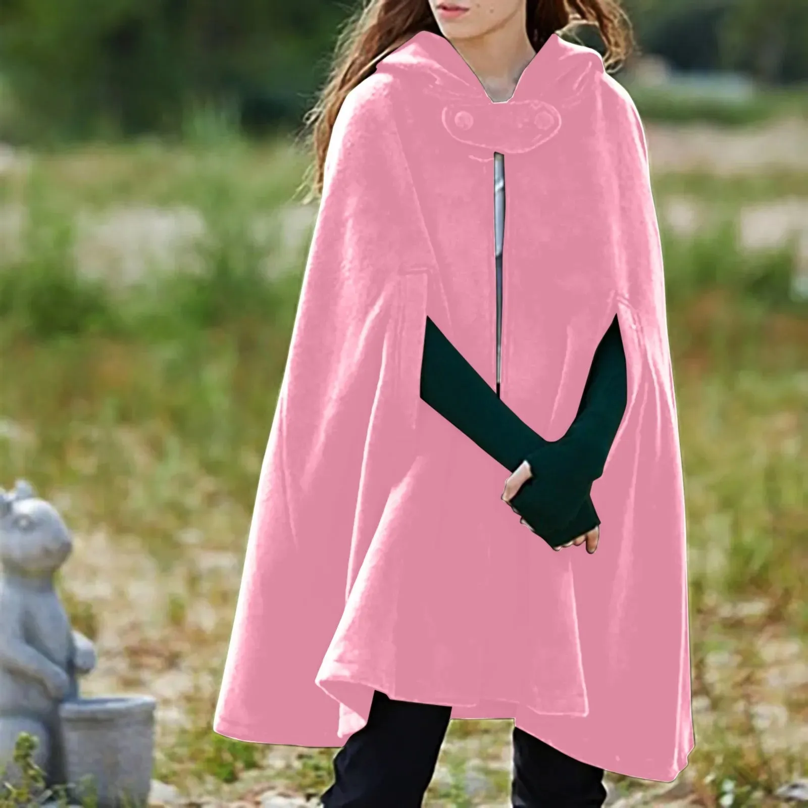 Znbbw Women Hooded Medium Cape Winter Vintage Overcoat Fashion Button Cloak Woolen Coat Womens Fall Jackets And Coats for Work - Image 10