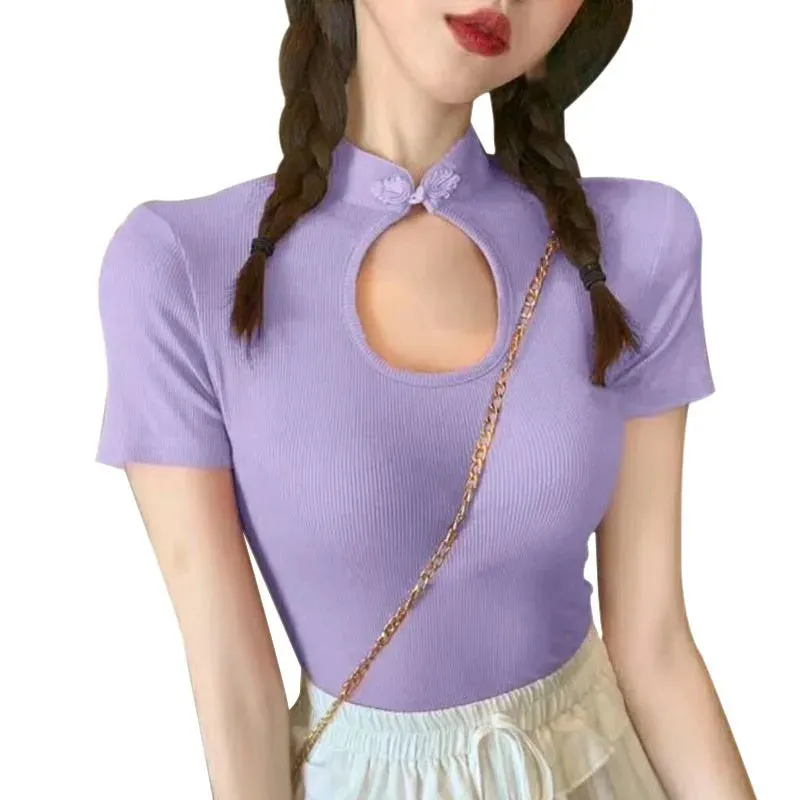 Znbbw Women's Chic Temperament Personality Cheongsam Short Slim T-shirt Short Sleeve Top - Image 7