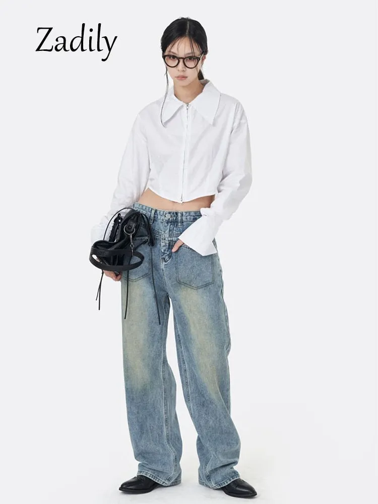 znbbw 2023 Spring Long Sleeve Women's White Shirt Streetwear Y2K Zipper Up Woman Crop Top Blouse Casual Summer Female Clothing - Image 7