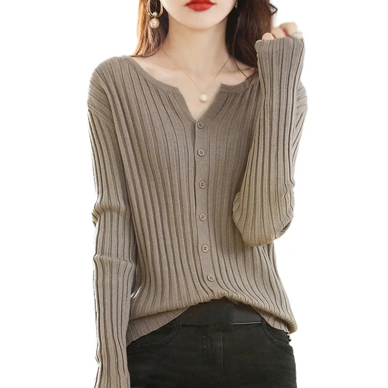 Znbbw Women's Cardigan Solid Colour Sweater Autumn Winter Slim Casual Cardigan Sweater - Image 6