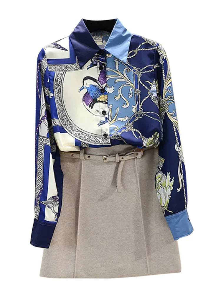 Znbbw Autumn Women's Printed Blouse Retro Contrast Shirt Female Office Lady Turn-down Collar Long-sleeved Shirt Tops GD488 - Image 6