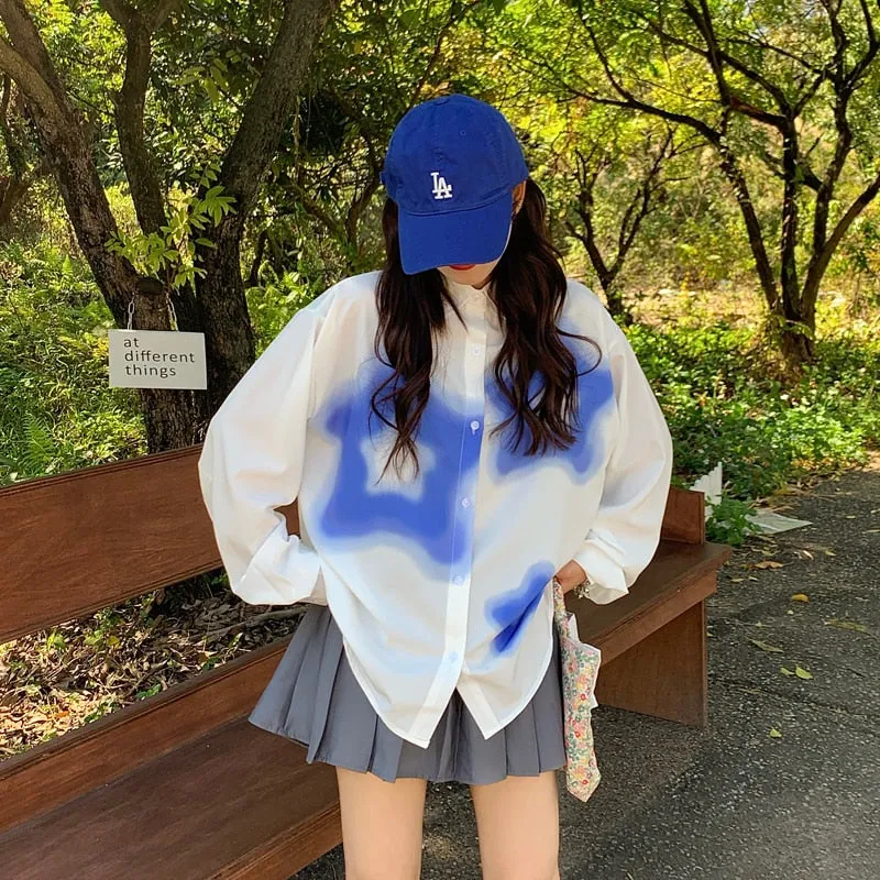 Znbbw Women's Star Printing Shirt 2023 Spring Contrast Color Long Sleeve Blouse Lapel Female All Match Clothing Top New - Image 5