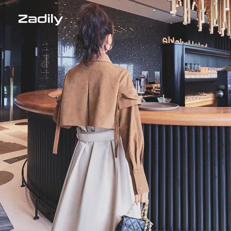 znbbw 2023 Spring Office Lady Long Sleeve Fake Two Pieces Work Maxi Dress Women Patchwork Sashes Shirt Dresses Free Shipping - Image 6