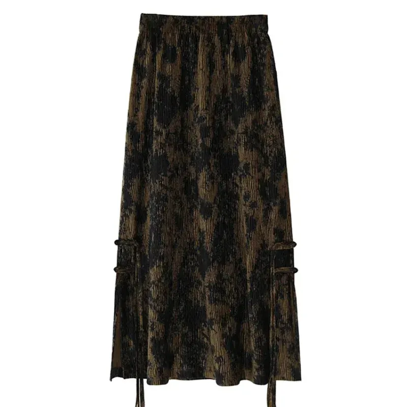 Znbbw Women's Fashion Vintage Skirts High Waist Tie Dye Tassel Pleated Forked Casual Loose Skirt Chinese Style All Match Clothing Y2k - Image 7