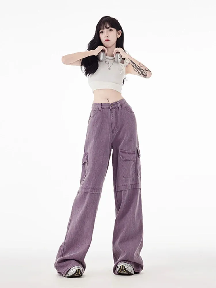 Znbbw Women's Vintage Purple Jeans Baggy High Waist Denim Trouser Korean 90s 2000s Y2k Punk Harajuku Aesthetic Wide Leg Pants Clothes - Image 3