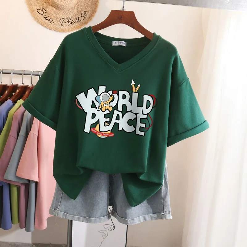 Znbbw 100 Cotton L-5XL T Shirt Plus Size Tshirt Short Sleeve Women Top Summer Letter Print Couple V Neck Oversized T Shirts - Image 8