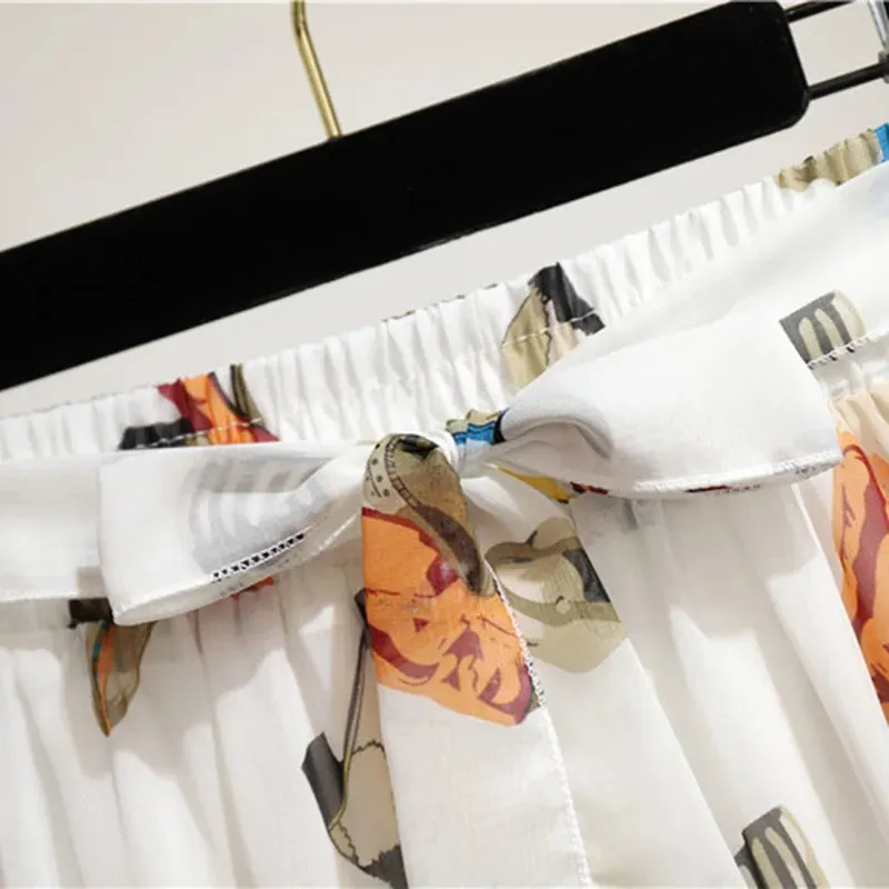 Znbbw Women Long Skirt Summer Beach Sunny Skirts Floral Bow Chiffon High Waist Skirt - Image 6