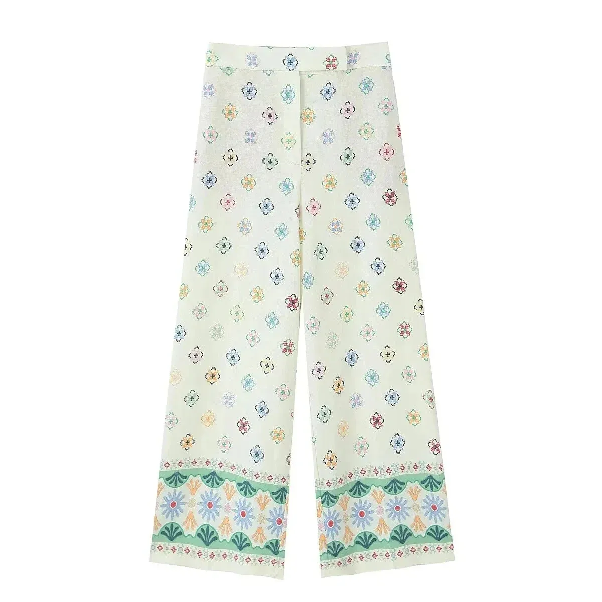 Znbbw 2 Pcs Pants Women Set Outfits Autumn Linen Cotton Printed Boho Vest+pants Wide Leg Long Pants Set Pockets Vintage Set - Image 8