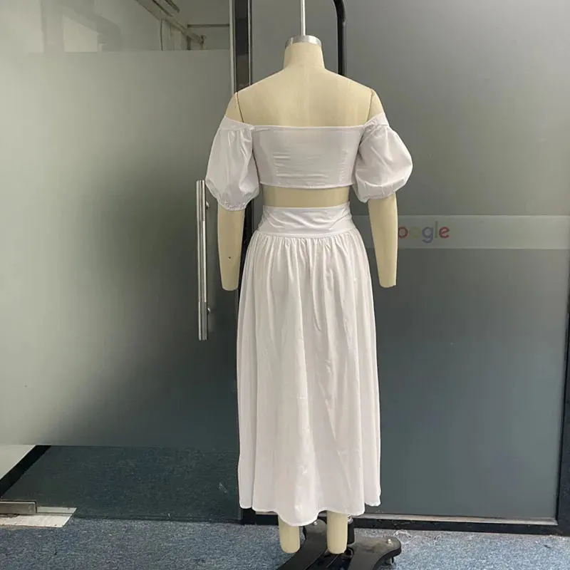 Znbbw Women Two Piece Set Summer Fashion Sexy Solid One Shoulder Top Casual Loose High Waist Pleated Slit Skirt Sets Streetwear - Image 6