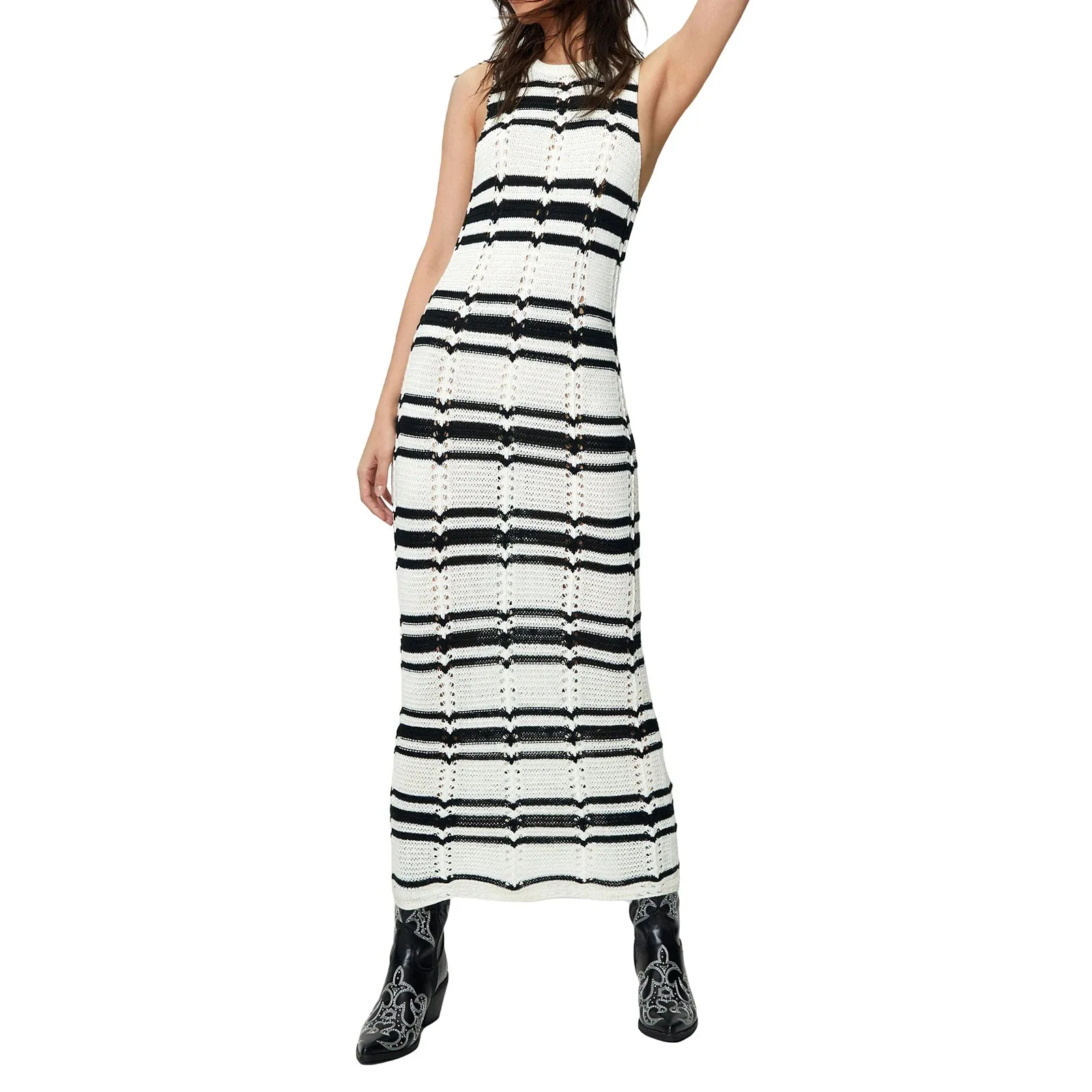 Znbbw Women's Casual Long Dress O-Neck Sleeveless Contrast Color Striped Knitted Summer Slim Fit Holiday Beach Dresses - Image 7
