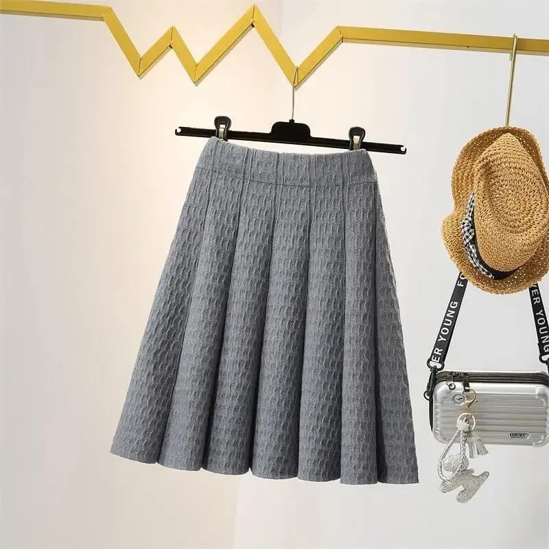 Znbbw and Winter High Waist Knitted Half Skirt Women Versatile A-line Skirt Pleated Skirt Wearing Short Skirt Outside Women - Image 5