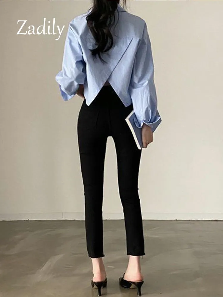 znbbw 2023 Spring New Casual Long Sleeve Women White Shirt Korea Style Solid Button Split Woman Crop Tops Blouse Party Clothing - Image 5