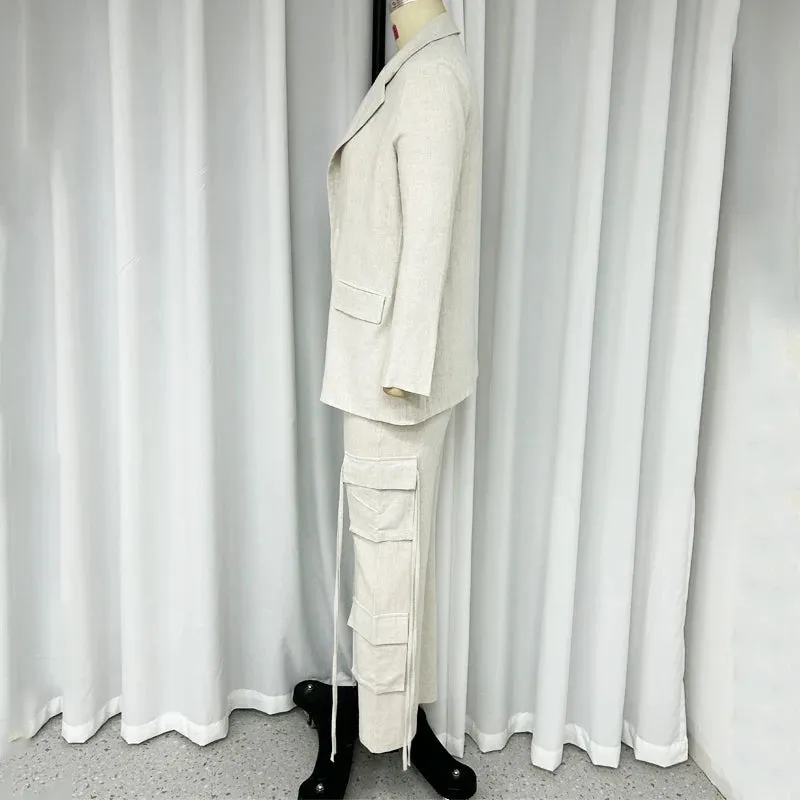 Znbbw Women Two Piece Set Autumn Fashion Solid Lapel Long Sleeve Loose Coat Top Casual With Pockets Cargo Pants Sets Streetwear - Image 5