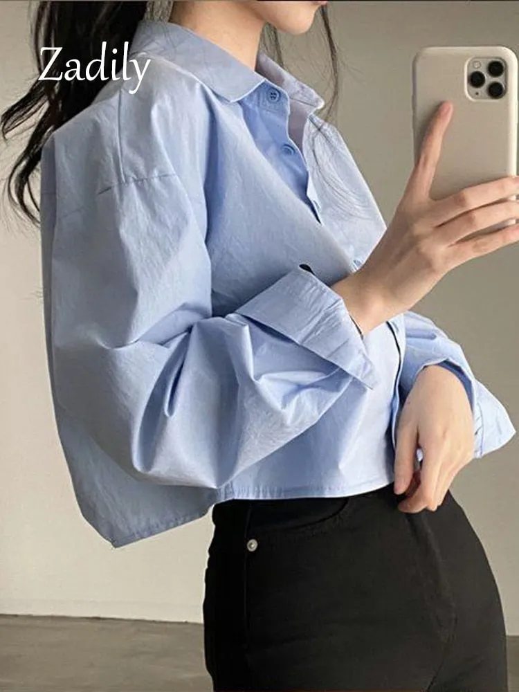 znbbw 2023 Spring New Casual Long Sleeve Women White Shirt Korea Style Solid Button Split Woman Crop Tops Blouse Party Clothing - Image 4
