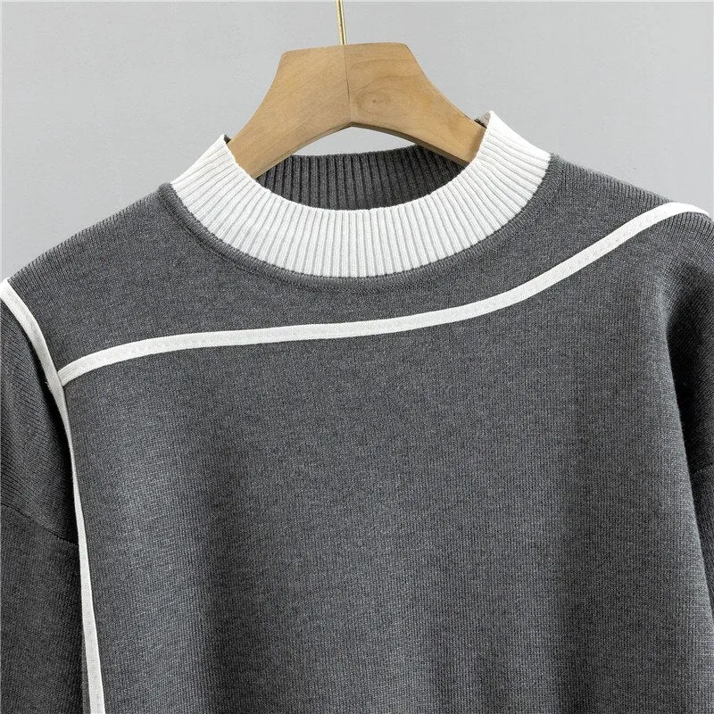 znbbw Autumn Winter 2 Pieces Set Knitted Long Sleeve Pullovers Sweater Casual Patchwork Fashion Women Tops And Pants Suits Spring - Image 7