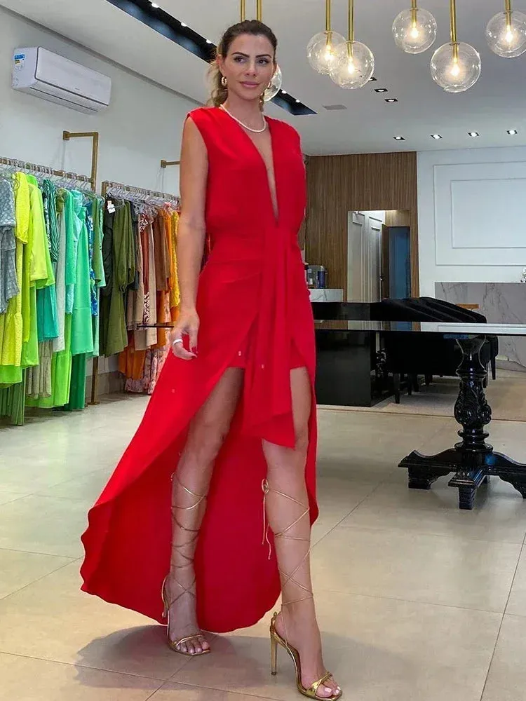 Znbbw Women Summer OL Sleeveless Tank Party Dress Deep V Neck Backless Maxi Christmas Vestidos De Fiesta Irregular Sexy Dress - Image 4