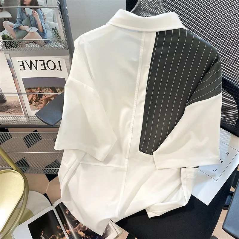 Znbbw Women Turn-down Collar Shirt Button Patchwork Asymmetrical Short Sleeve Blouse Fashion Streetwear Shirts Summer Thin Top - Image 4