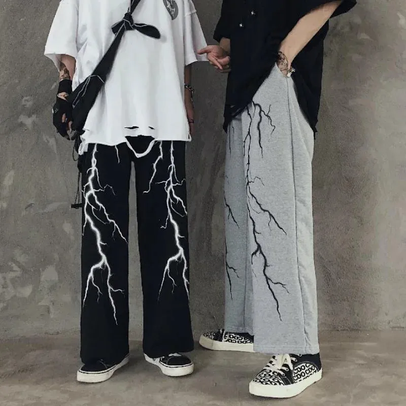 Znbbw Autumn Pants Lightning Print Casual Loose All Match Oversized Pantalones Draw String Punk Gothic Harajuku Y2k Clothes - Image 3