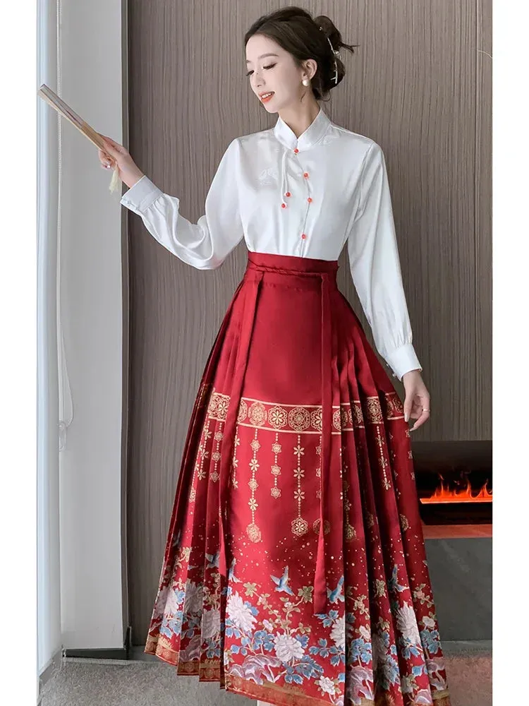 Znbbw Women Spring Autumn Skirt New Temperament Leisure Time Printing Chinese Style Elegant Wedding Red Horse Face Skirt D5690 - Image 6