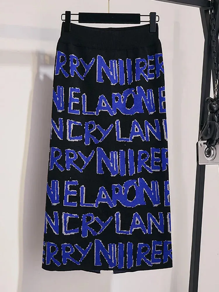 Znbbw Women's Letter Knit Skirt Autumn Winter New High Waist Split Straight Office Lady Long Warm Step Faldas ML297 - Image 5