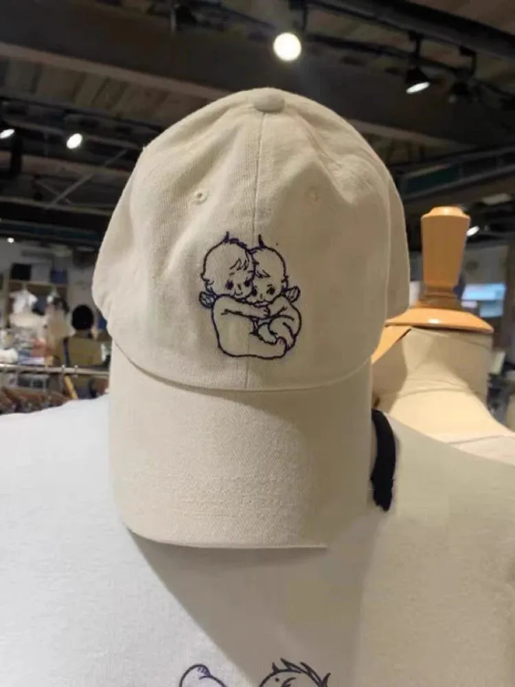 Znbbw Angel Embroidery Baseball Cap Women Four Season Beige Cotton Sunscreen Hat Femme Harajuku Casual Cute Graphic Hats 2024 - Image 2