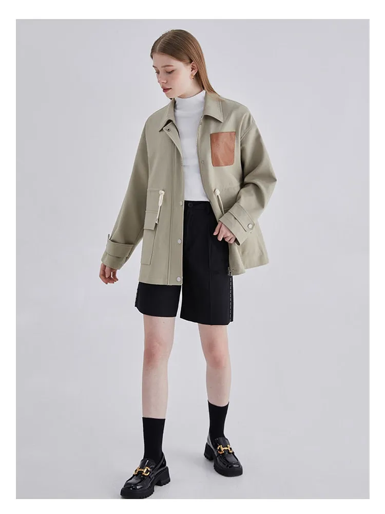 znbbw Women Vintage Patchwork Short Jacket Trendy Turn-down Collar PU Pocket Loose Casual Single Breasted Trend Thin Coat Autumn 2023 - Image 3