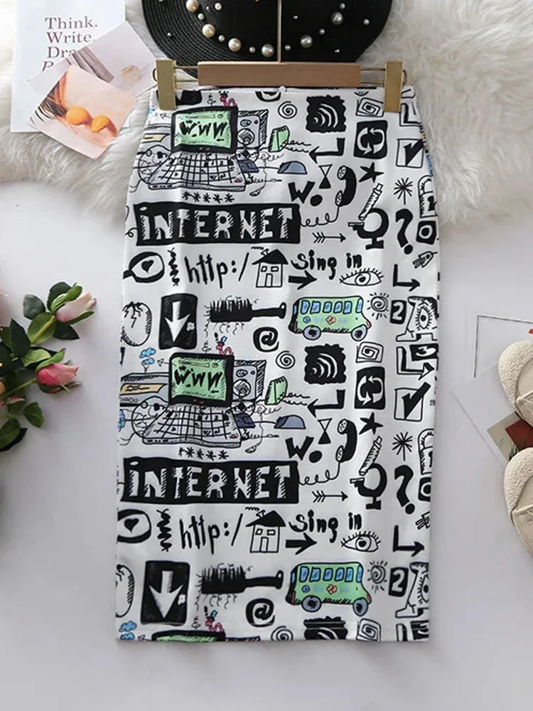 Znbbw Women's Pencil Skirts letters Printed Graphic Summer Autumn High Waist  Slit Tube faldas Woman Stretch Skirt Female GD503 - Image 6