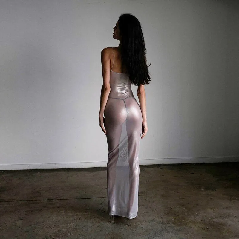 Znbbw Women Sheer Mesh See Through Backless Bodycon Maxi Dress Sexy Sling Sleeveless Wrap Robe 2023 Summer Club Party Beach Outfits - Image 2