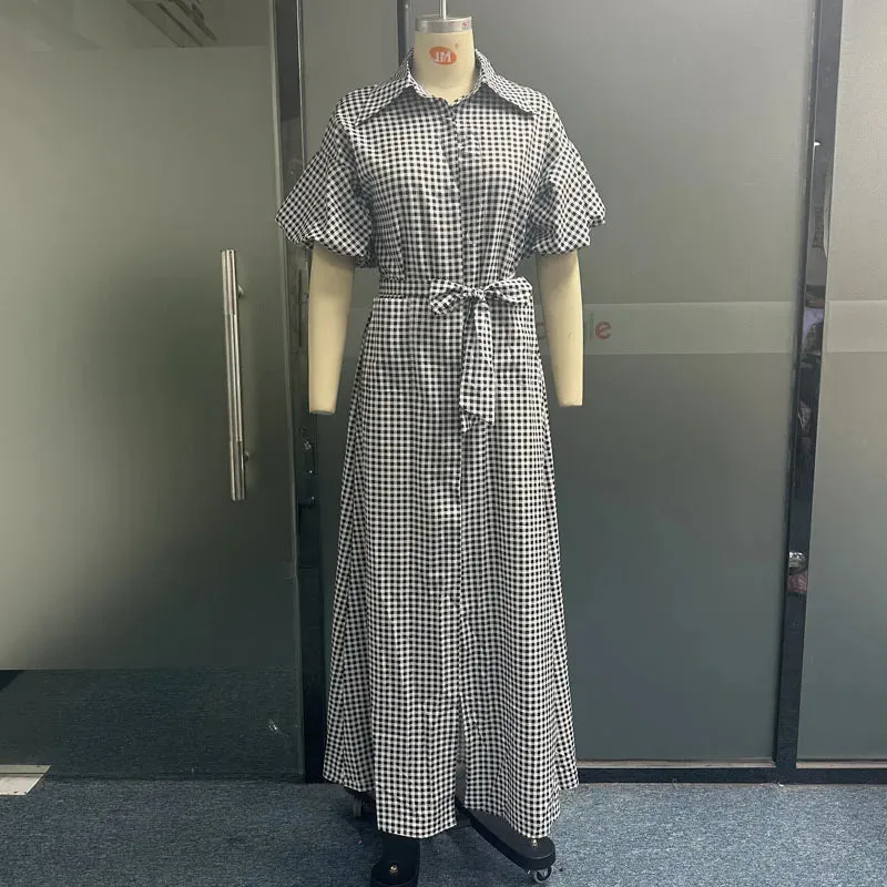 Znbbw Women Maxi Dress Summer Fashion Casual Lapel Puff Sleeve Lace Up Nipped Waist Print Beach Holiday Dresses High Streetwear - Image 3