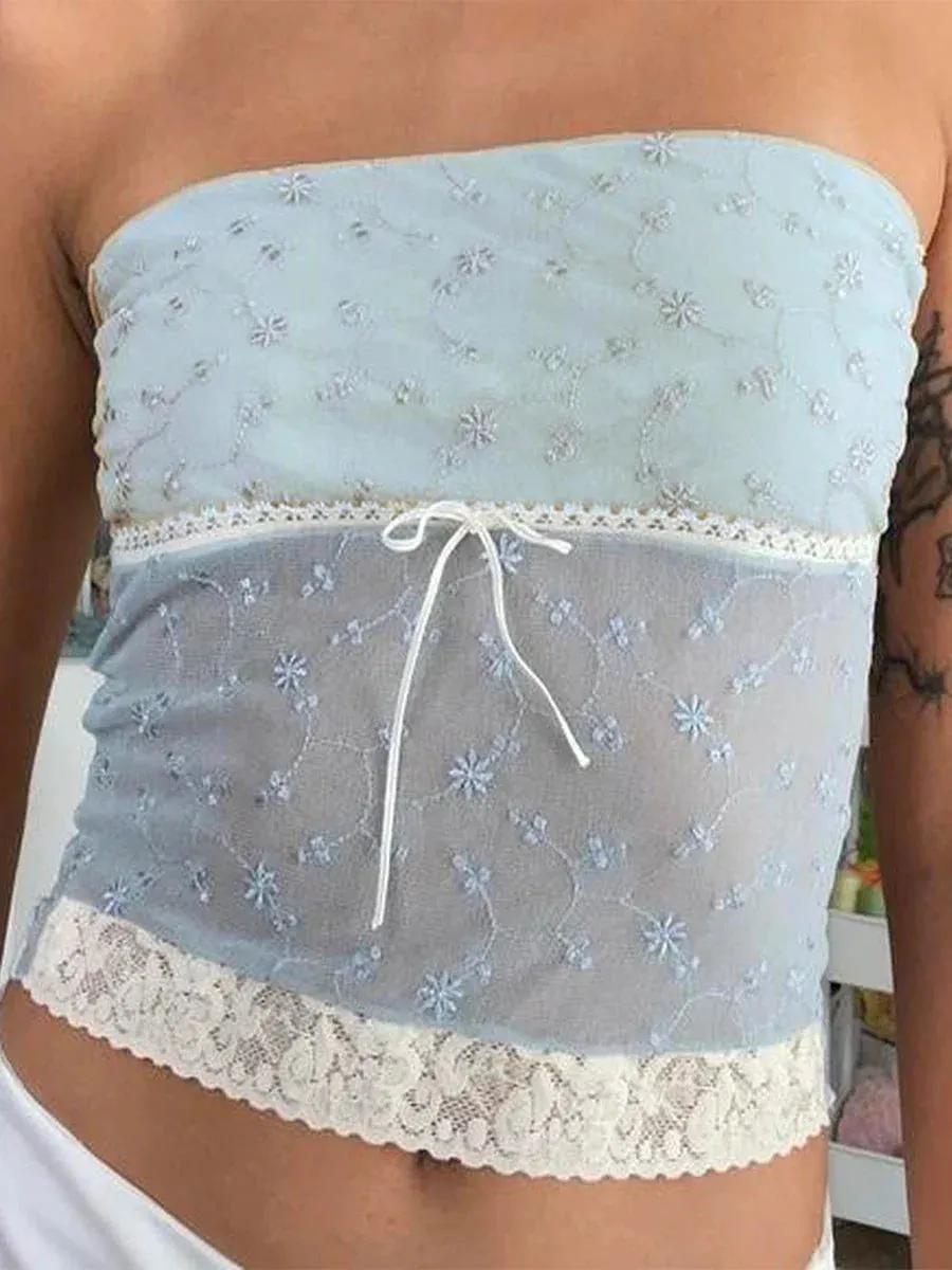 Znbbw Womens Y2k Sheer Lace Frill Strapless Tube Crop Tops Fairy Grunge Sleeveless Summer Sexy Bandeau Vest Top Streetwear 0410 - Image 3