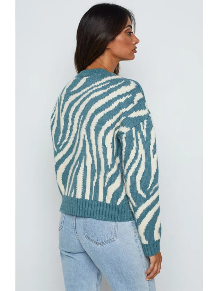 znbbw Autumn Woman Knitting Texture Sweater Fashion Round Neck Long Sleeve Black Stripe Hollow Out Sweater Vintage Fashion Sweater - Image 6