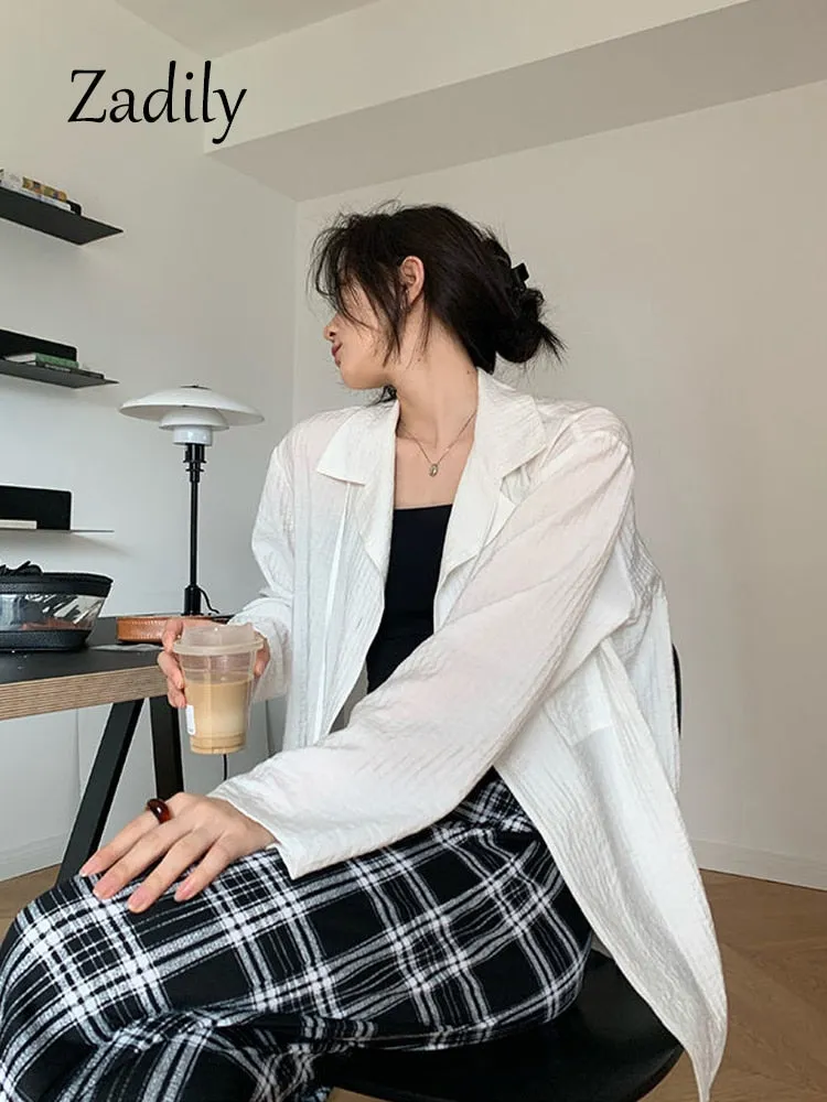 znbbw 2023 Summer Minimalist Long Sleeve Women White Shirt Oversize Button Up Striped Woman Tunic Blouse Female Clothing Top - Image 5