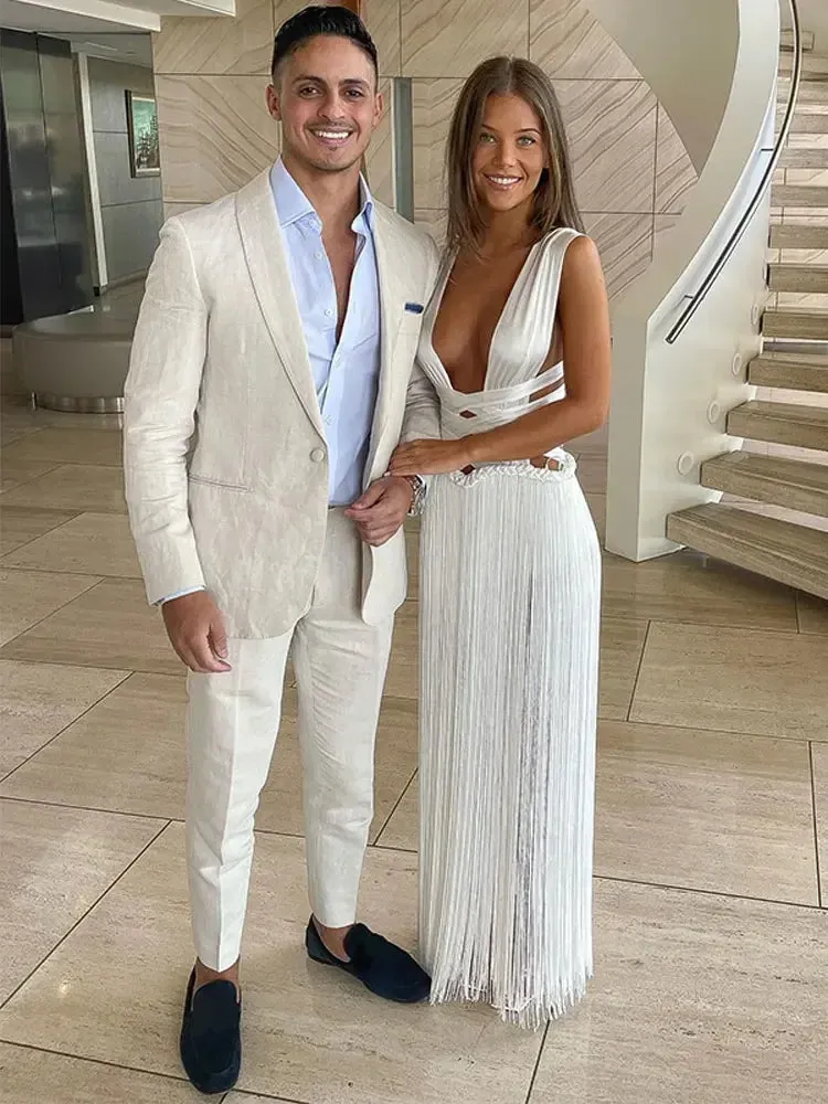 Znbbw Women Tassel Patchwork Hem Backless Long Dress Sexy White Bandage Sleeveless High Waist Dresses 2024 Lady Beach Party Vestidos - Image 4