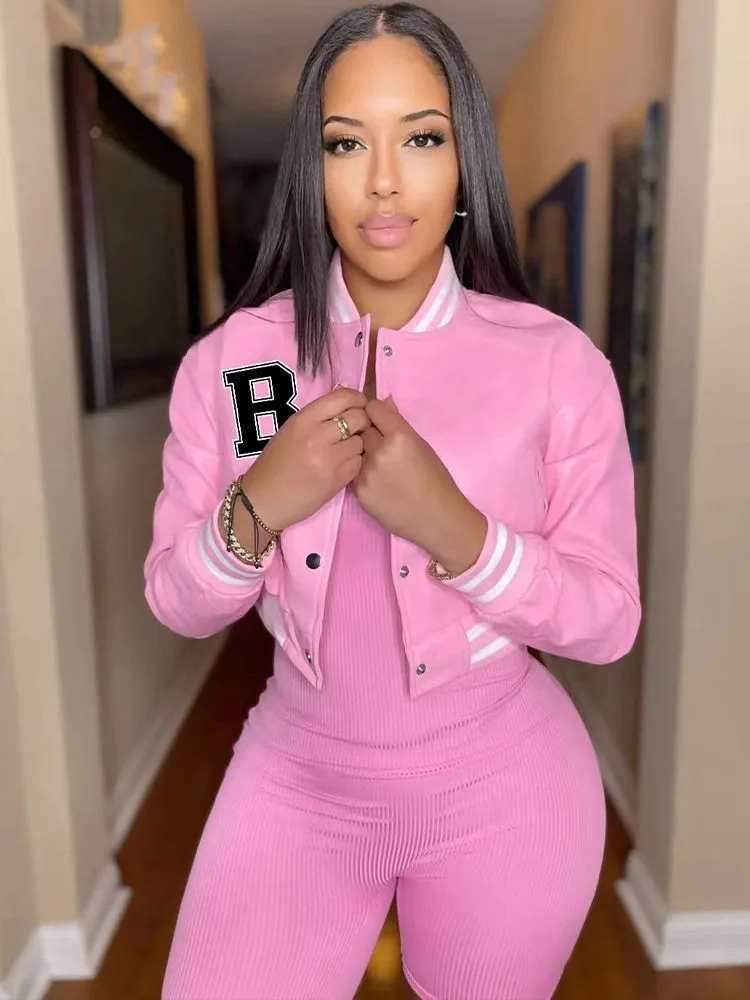 Znbbw Women Letter B Single Breasted PU Faux Leather Short Coat Lady Full Sleeve Jackets Female O-Neck Button Down Slim Fit Streetwear - Image 3