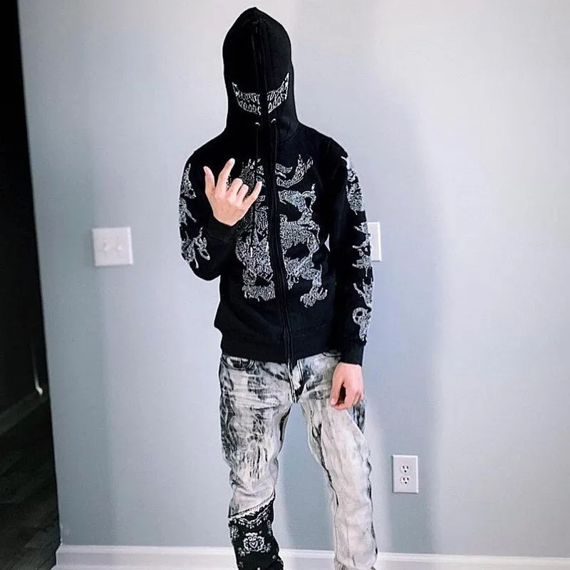 Znbbw Up Hoodie Rhinestone Gothic Sweatshirt Sport Coat Pullover Gothic Long Sleeve Oversized Hoodie Y2k Jacket Men Fashion Hoodie - Image 2