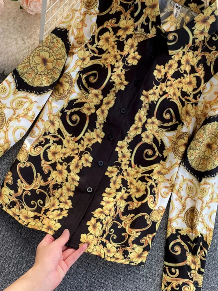 Znbbw Autumn Women's Blouse Tops New Bohemian Retro Turn-down collar Office Lady Trend Printing European American Shirt UK766 - Image 4