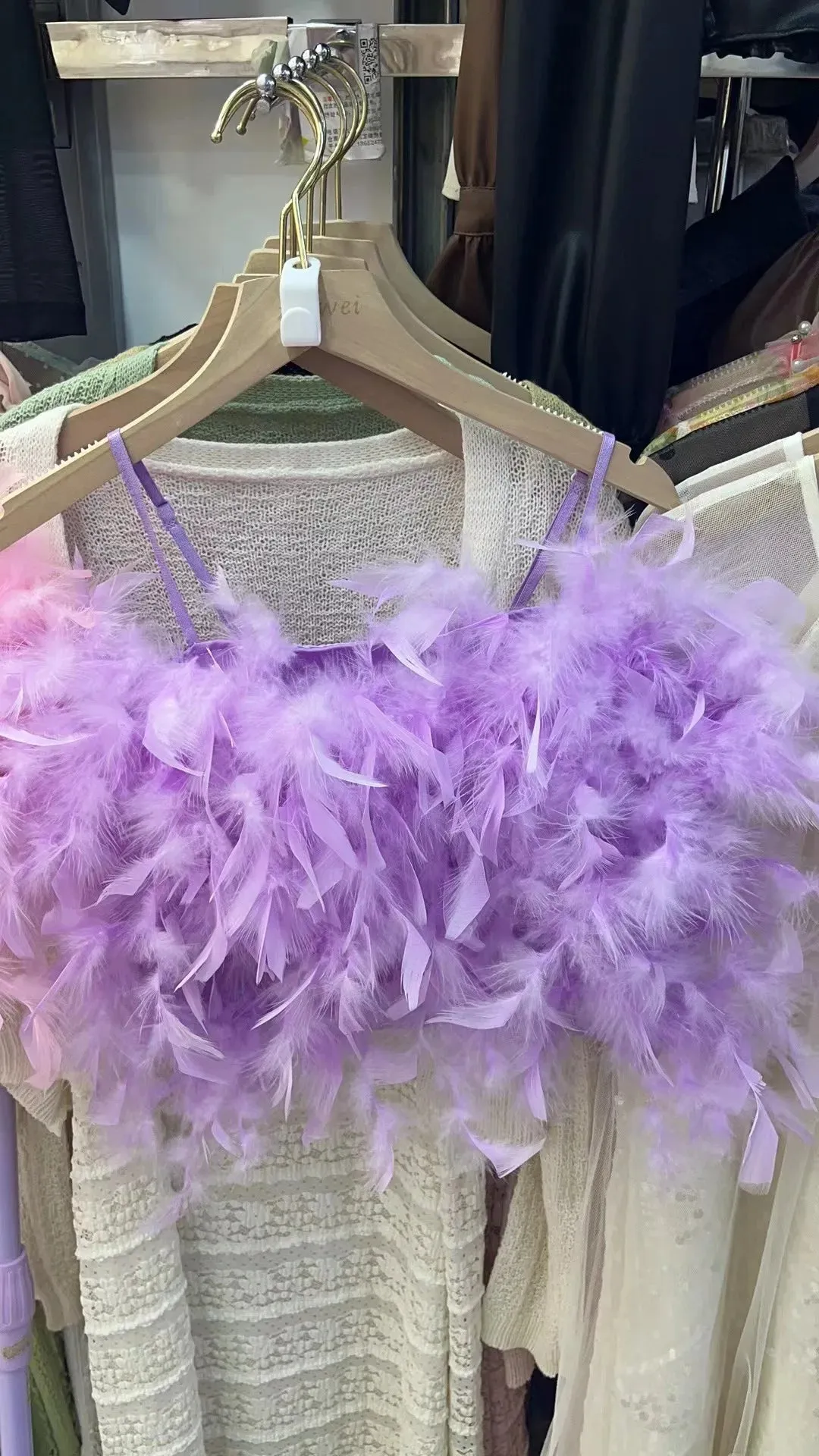 Znbbw Women's Patched Feathers Camis Crop Top Girls Stretchy Back Sweet Tanks Female Fashion Clothing - Image 7