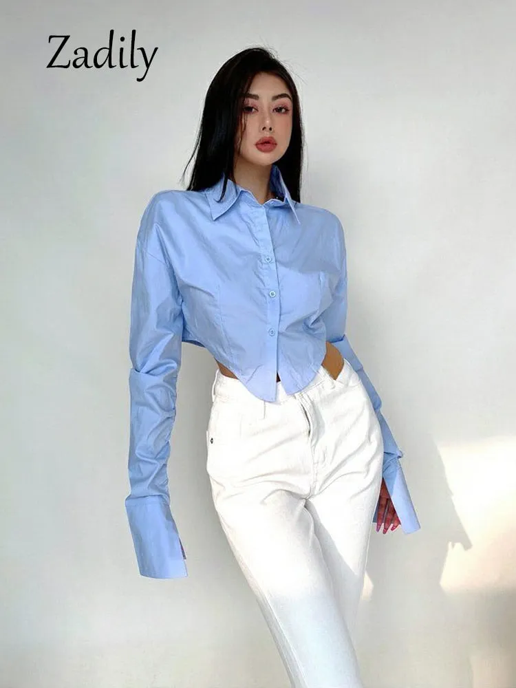 znbbw 2023 Spring Korean Style Long Sleeve White Shirt Women Sexy Button Ladies Crop Tops Blouse Street New In Female Clothing - Image 5