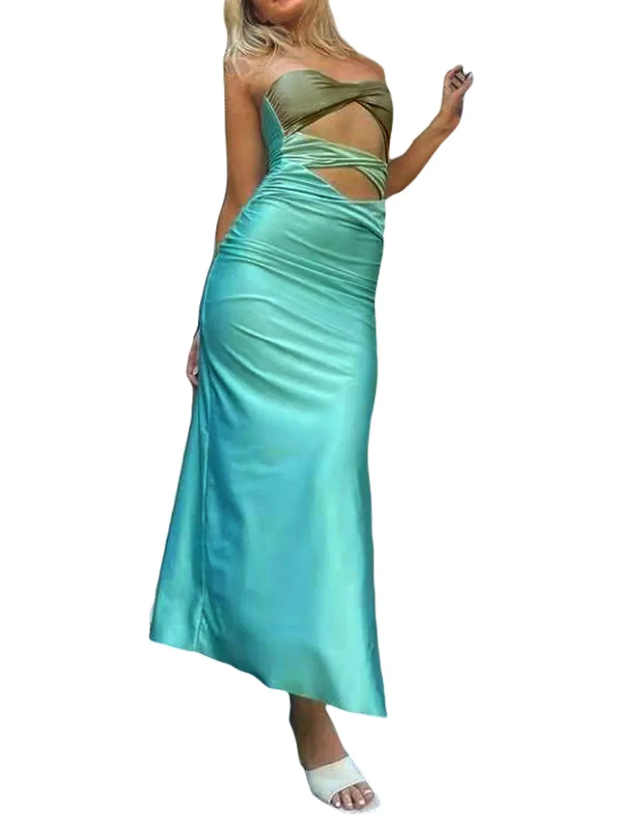 Znbbw Women Summer Hollow Out Long Dress Bodycon Backless Maxi Dress Off-Shoulder Strapless Knot Cutout Cocktail Dress - Image 8