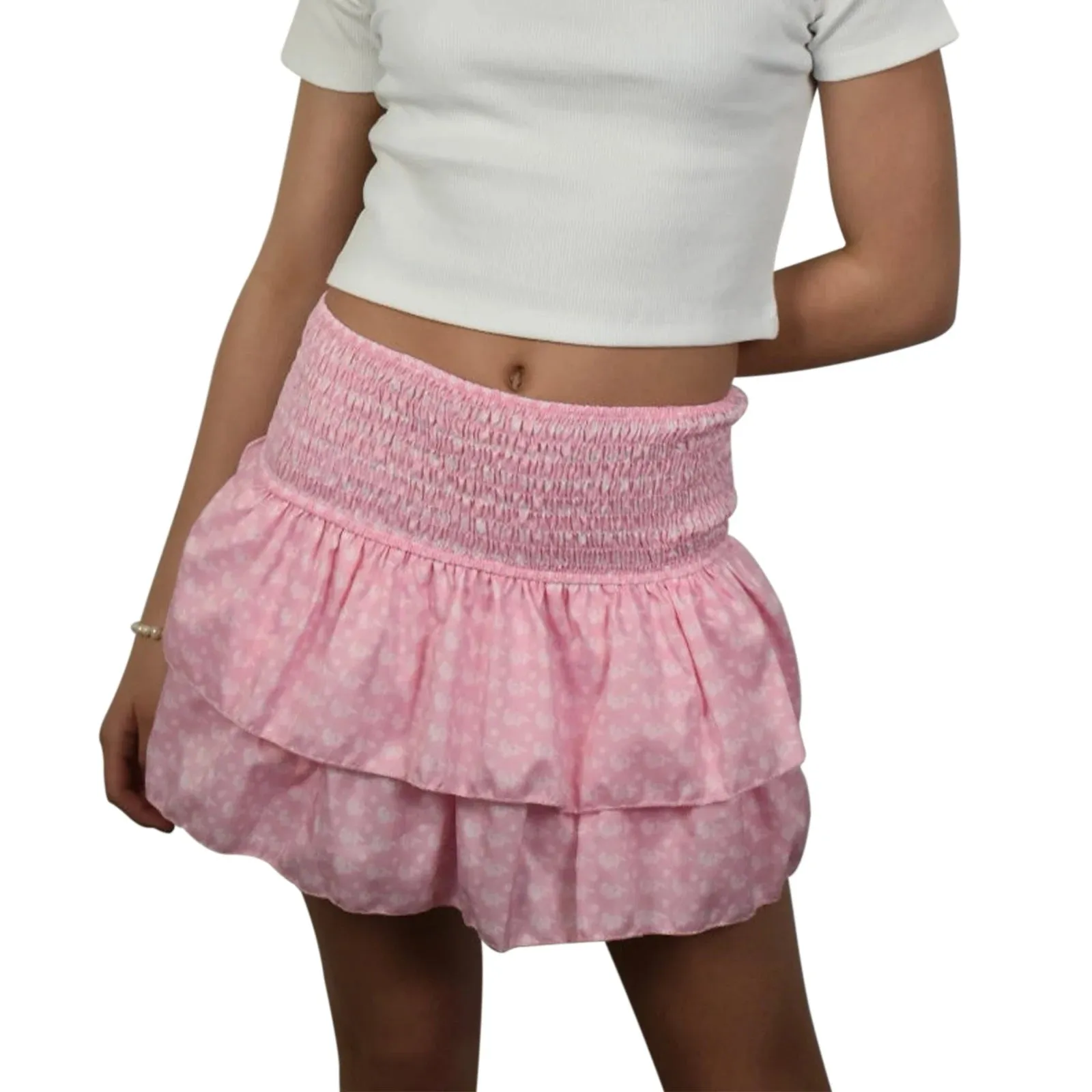 Znbbw Women's Kawaii Aesthetic Mini Skirts Elegant High Waist Pleated Printed Ruffled Layered Skirts Summer A-line Skirts Streetwear - Image 2