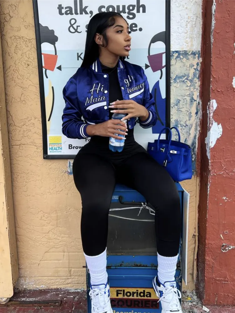 znbbw Autumn Letter Patchwork Varsity Jackets Casual Outfit For Women 2023 Long Sleeve Button Up Baseball Jacket Female Jacket - Image 10